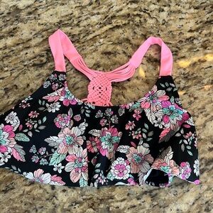 Floral Bikini Top with Pink Straps